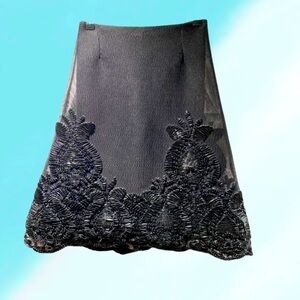 Luxury Maje ‘Jade’ Black Honeycomb Mesh Embroidered Skirt